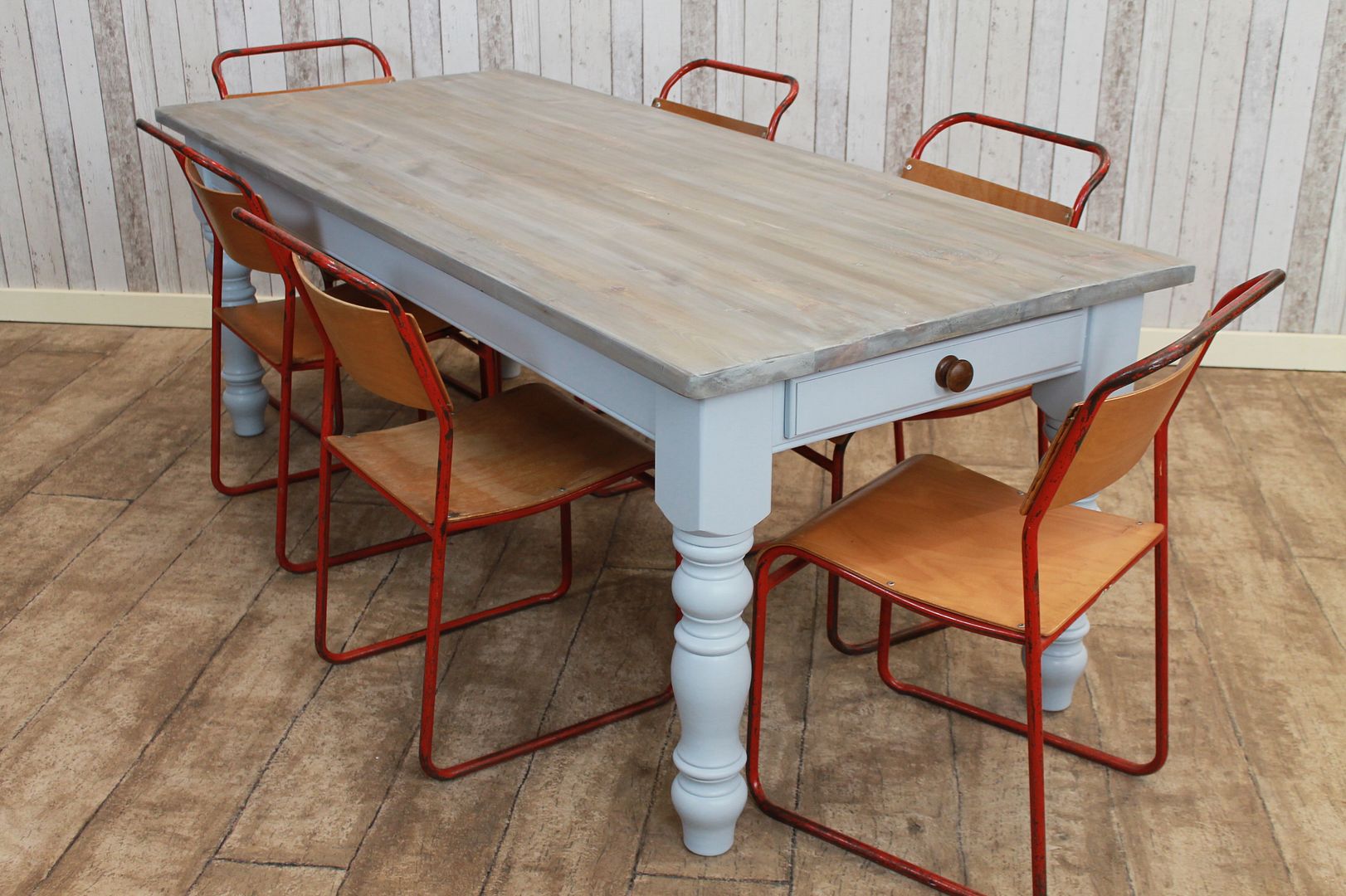 LARGE 10FT HANDMADE WHITE WASHED RUSTIC PINE KITCHEN TABLE DINING TABLE