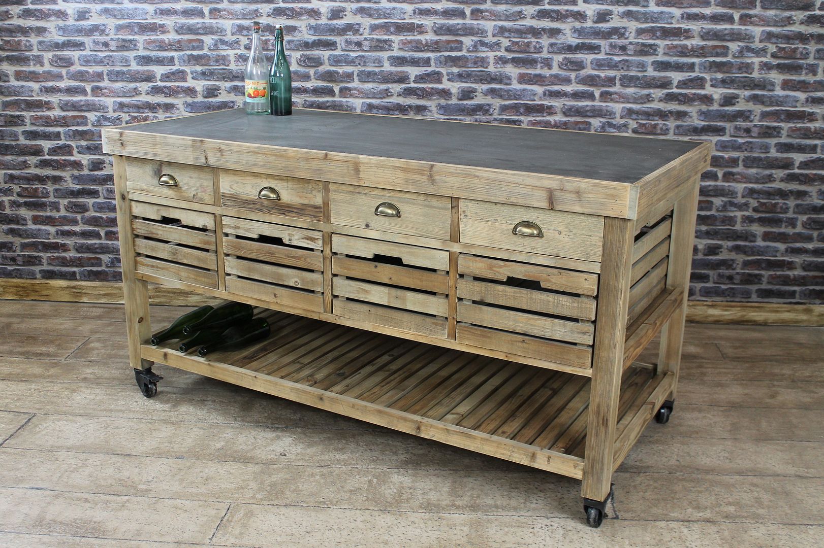 VINTAGE INDUSTRIAL STYLE ZINC TOP KITCHEN ISLAND MULTI DRAWER BAKERS