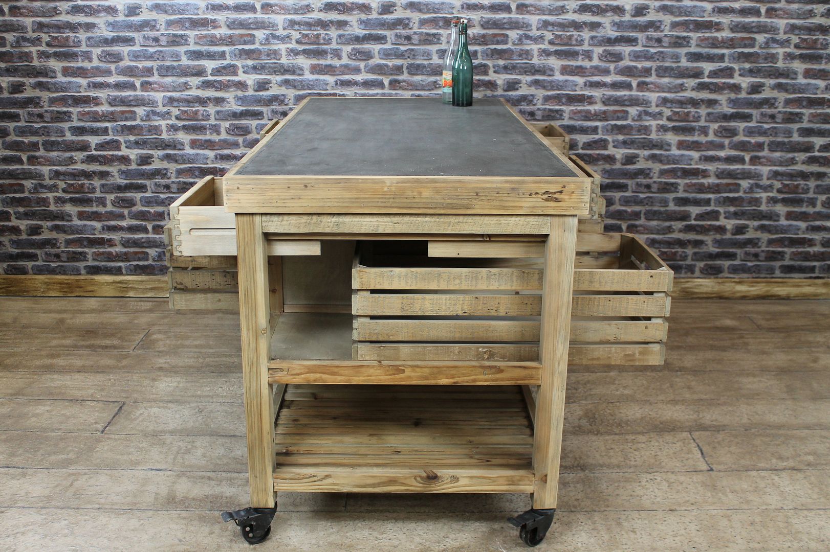 VINTAGE INDUSTRIAL STYLE ZINC TOP KITCHEN ISLAND MULTI DRAWER BAKERS