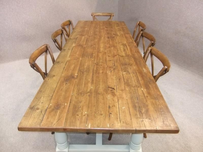 10FT RECLAIMED PINE FARMHOUSE KITCHEN TABLE WITH PAINTED REFECTORY BASE