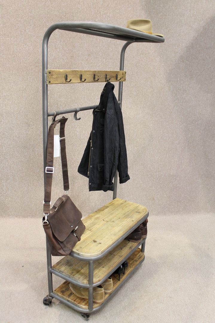 RECLAIMED PINE AND METAL HALL COAT AND SHOE STAND eBay