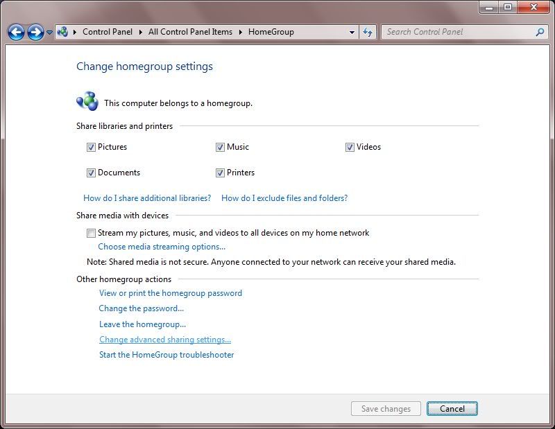 Change homegroup settings