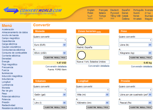 Convertworld.com - Mega convertidor de unidades en Linea