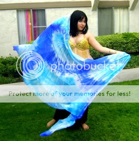 BELLYDANCE TIE DYE 100% SILK VEIL HANDDYED BLUE SPIRALS  