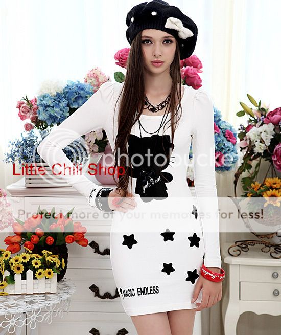 Fashion Kitty Cute DOLLY SWEET Princess Long Sleeve White DRESS Long 