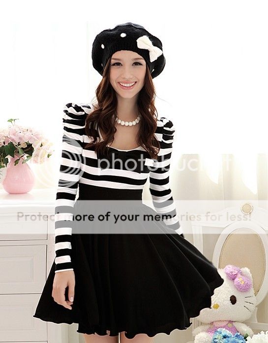 Cute Sweet Japan Dolly Gothic Punk Lolita DOLLY BOW Stripes Onepiece 